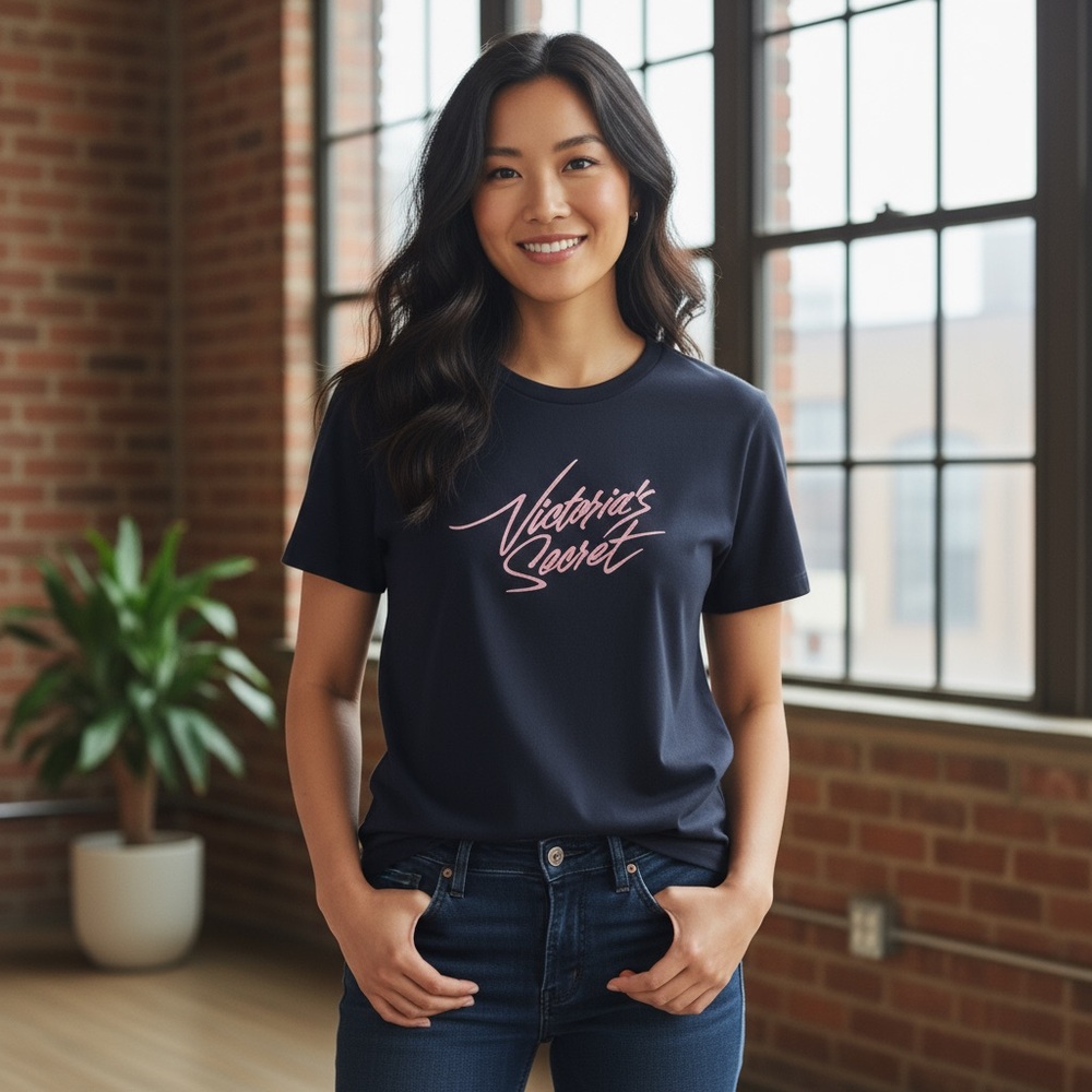 ❤️ NWT! Victoria’s Secret Navy Blue Pink Glitter Tee